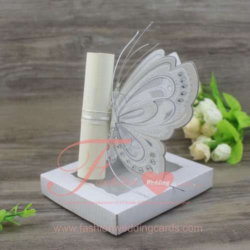 White Scroll Wedding Invitation Cards Paper Box
